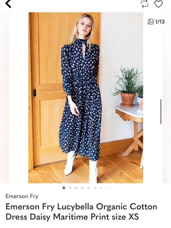 Emerson Fry India Navy Maxi Dress with Cream Floral daisy Print - Picture 2 of 4